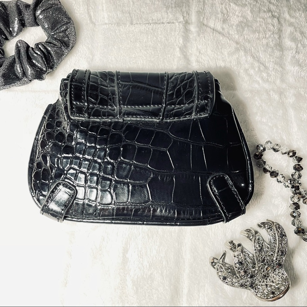 Kristine Accessories Mini Purse with Chain Strap in Croc Faux Leather Black - Picture 2 of 5